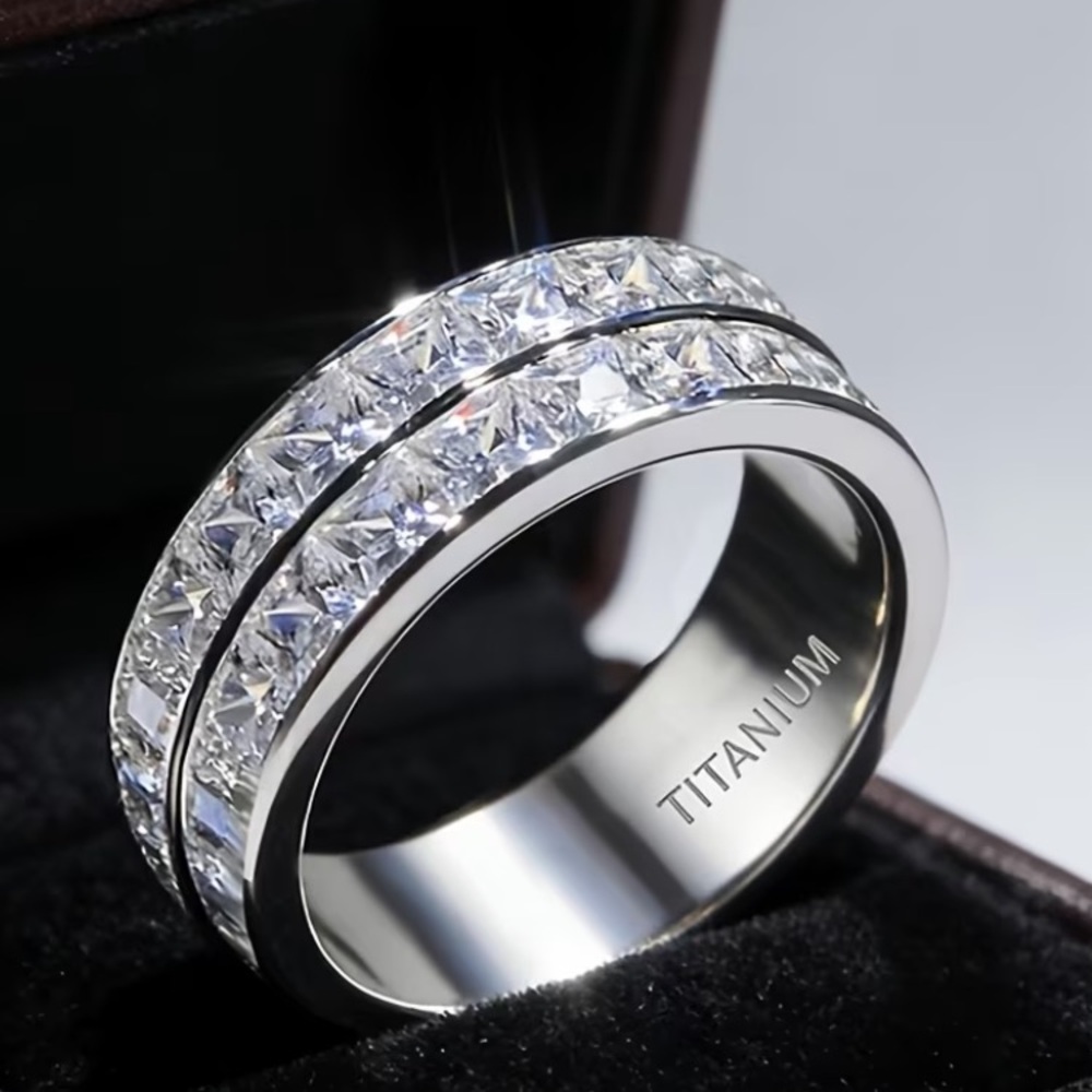 Titanium Silver Double-Row CZ Women's Ring